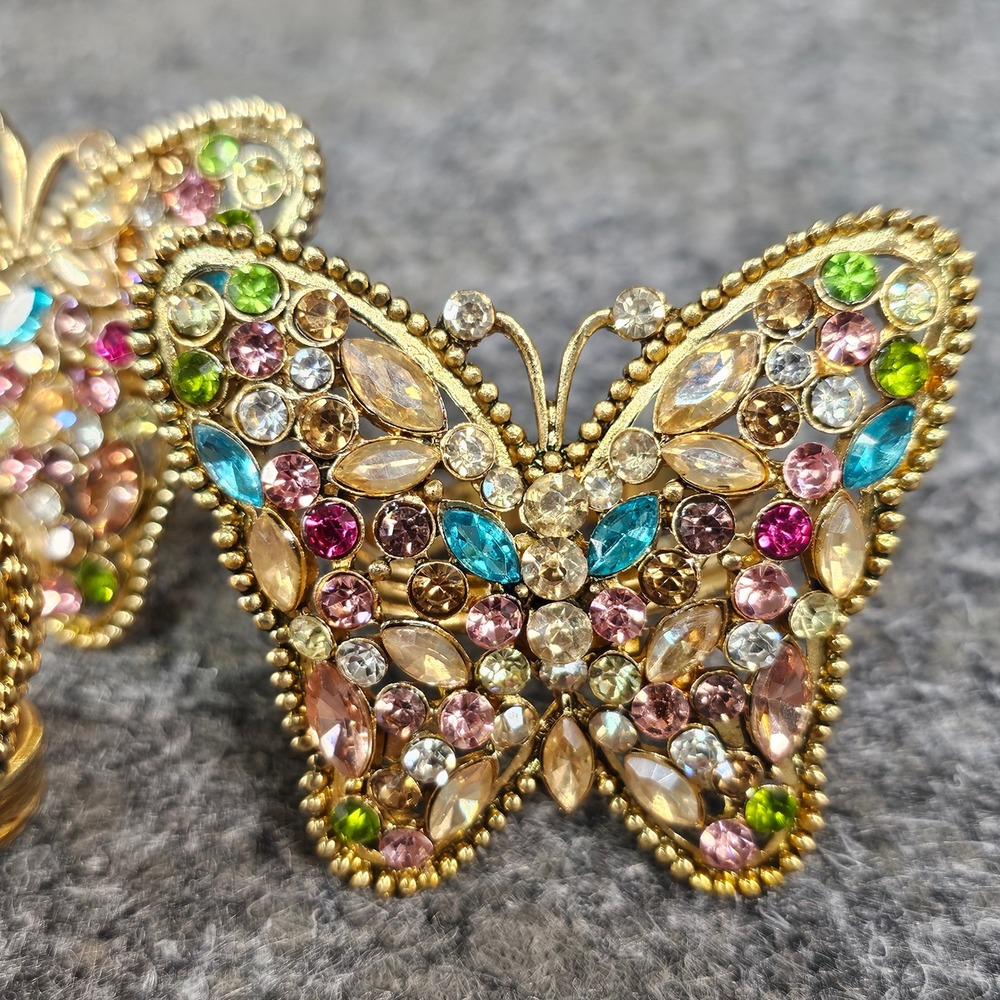 Set of 4 Tahari Rhinestone Butterfly Napkin Rings, Multicolor Gold